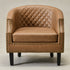 Louis Faux Leather Tufted Club Chair - Camel Accent Chair | Decorative Accent Chairs | Kinwell Furniture | Modern Club Chairs | Barrel Club Chair | Nailhead Trim Chair | Contemporary Faux Leather Chair | Elegant Camel Chair